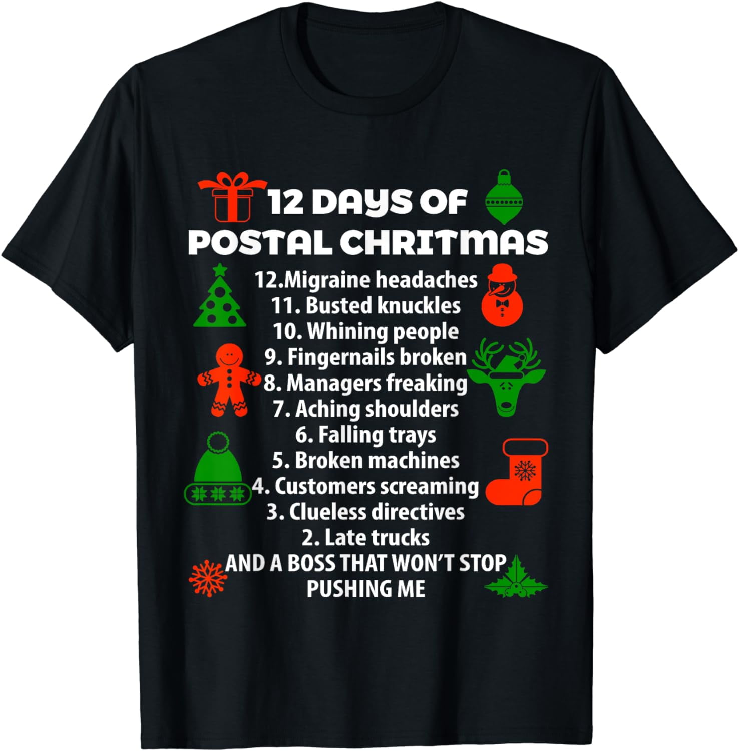 12 Days Of Postal Christmas T-Shirt 12 Days Of Postal Christmas T-Shirt