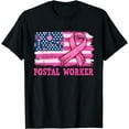 thumbnail image 1 of Postal Worker American Cancer Flag Cancer Warrior Pink T-Shirt, 1 of 4