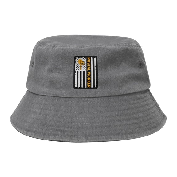 Postal Worker American Flag Washed Bucket Hat For Men Women Denim Bucket Hat Sun Hat Cowboy Fishing Beach Hat
