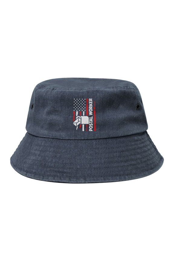 Postal Worker Flag Washed Bucket Hat For Men Women Denim Bucket Hat Sun Hat Cowboy Fishing Beach Hat