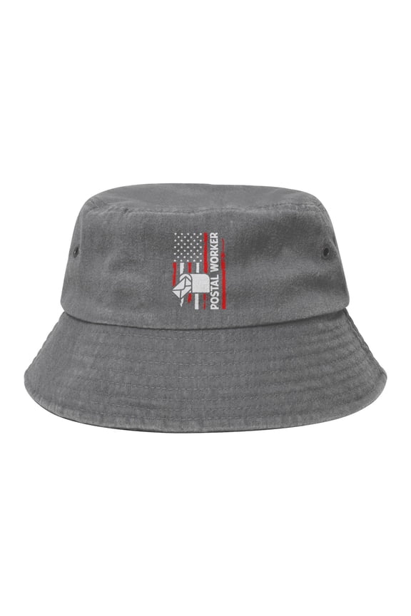 Postal Worker Flag Washed Bucket Hat For Men Women Denim Bucket Hat Sun Hat Cowboy Fishing Beach Hat