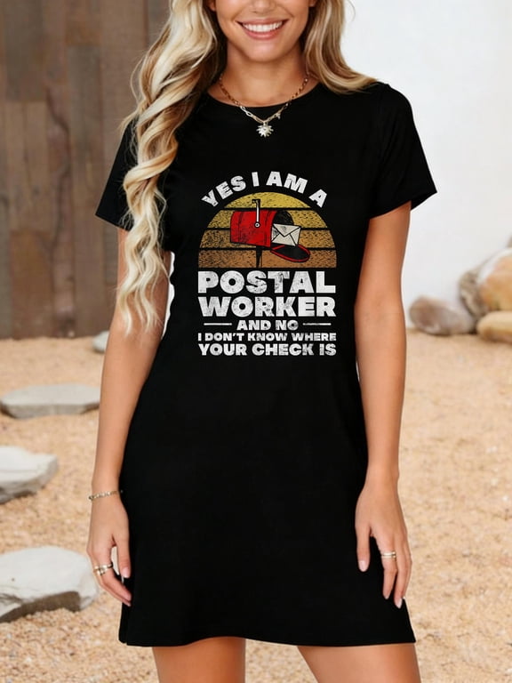 Postal Worker Mailbox Letter Mail Carrier Mailman Distressed T-Shirt Dress Casual Summer Dress Everyday Outfit