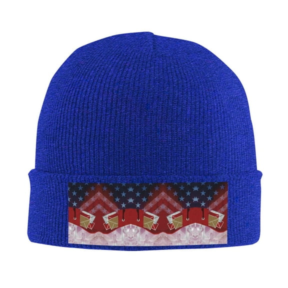 Postal Worker Us Flag Winter Beanie Hats for Men Women Warm Cozy Knitted Cuffed Skull Cap Blue
