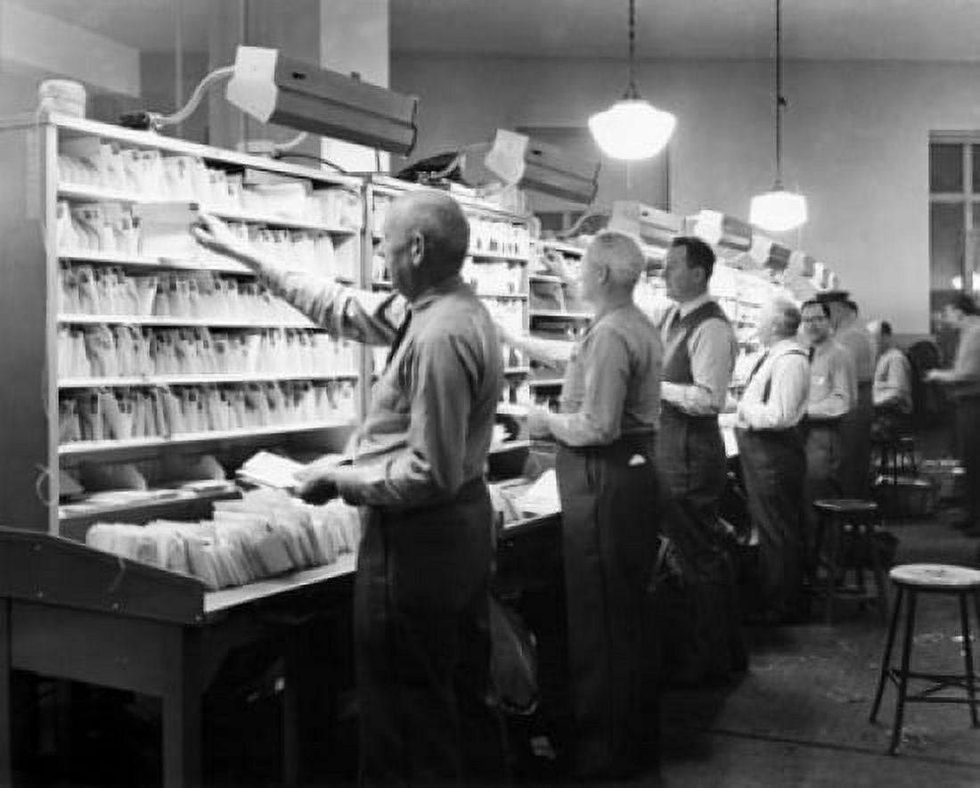 Postal workers sorting mails in a post office Worchester Massachusetts USA Canvas Art - (24 x 36)