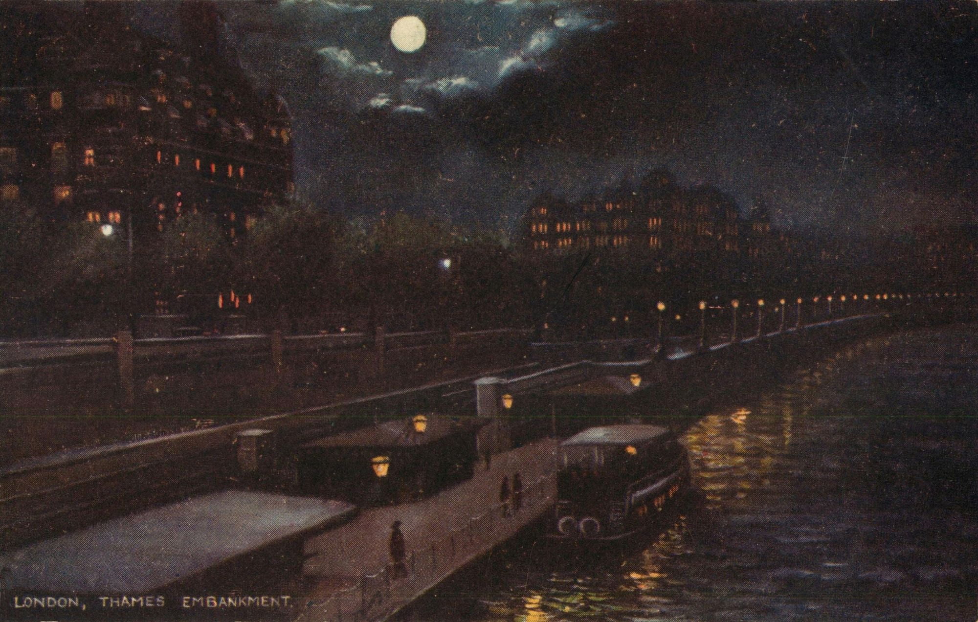 Postcard 1905 Raphael Tuck Thames Embankment at night Canvas Art - Postcard 1905 (18 x 24)