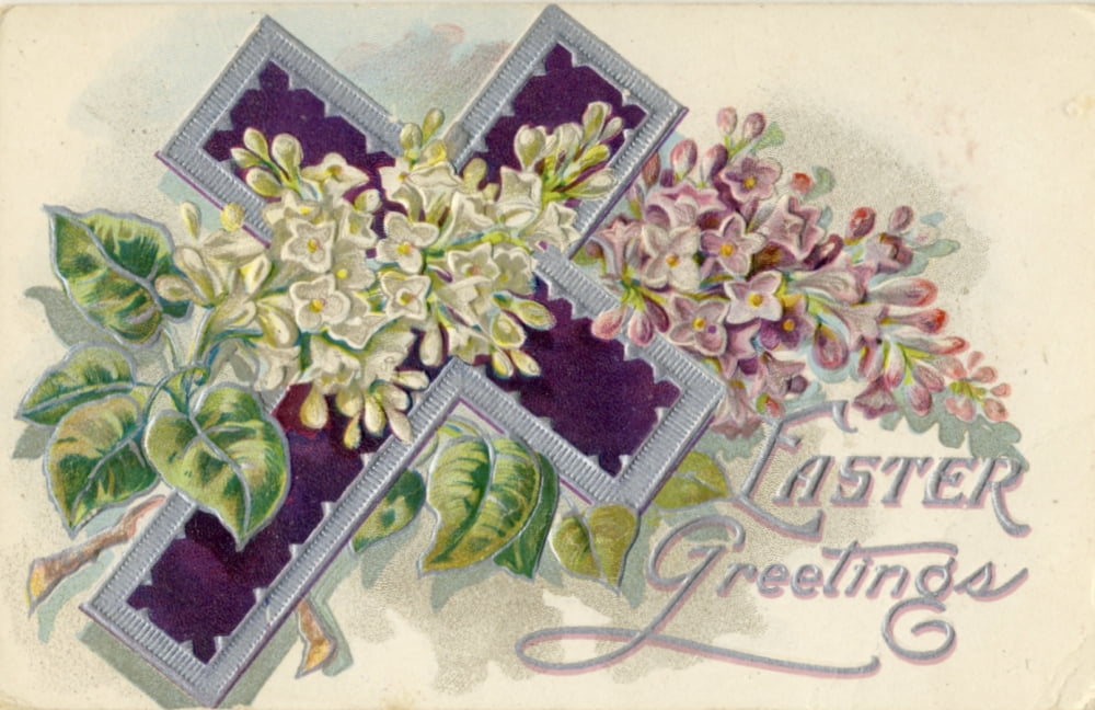Postcard 1909 Easter Greetings Cross with Flowers Canvas Art - Unknown (18 x 24)
