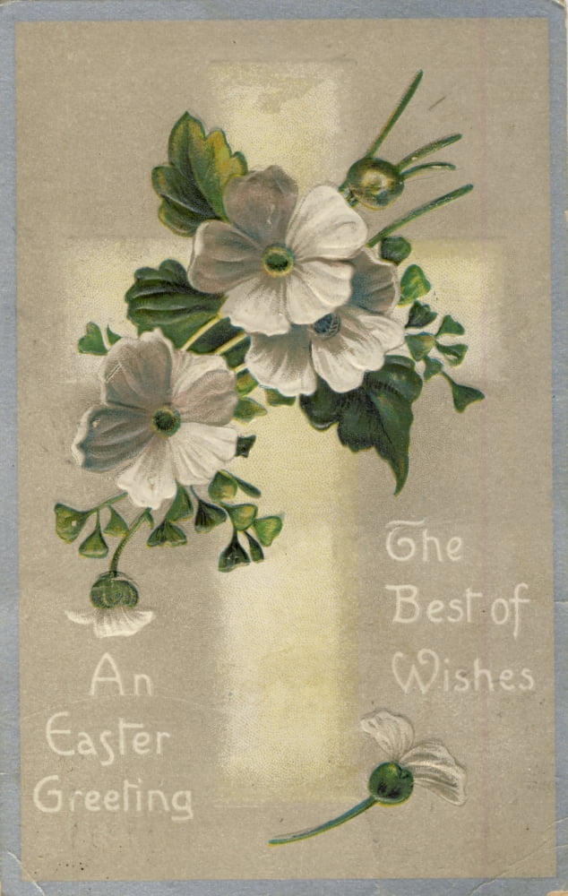 Postcard 1910 An Easter Greetings with cross and flowers Canvas Art - Unknown (24 x 36)