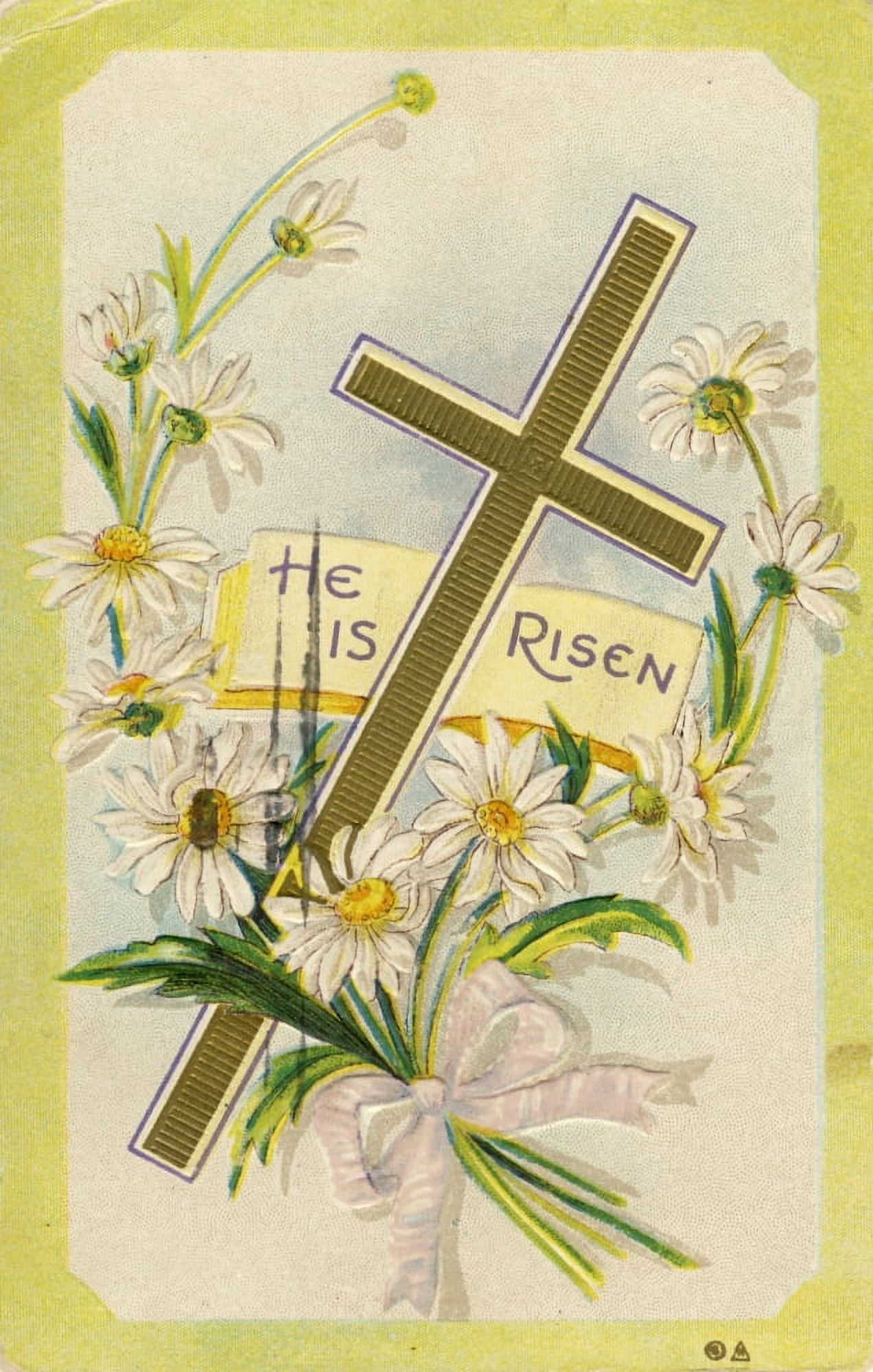 Postcard 1911 He is risen with cross & flowers Canvas Art - Unknown (18 x 24)