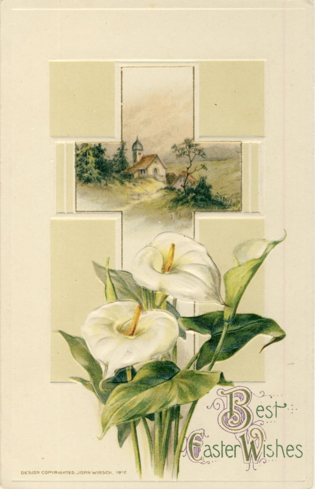 Postcard 1912 Best Easter Wishes with Cross & Lilies Canvas Art - Unknown (24 x 36)