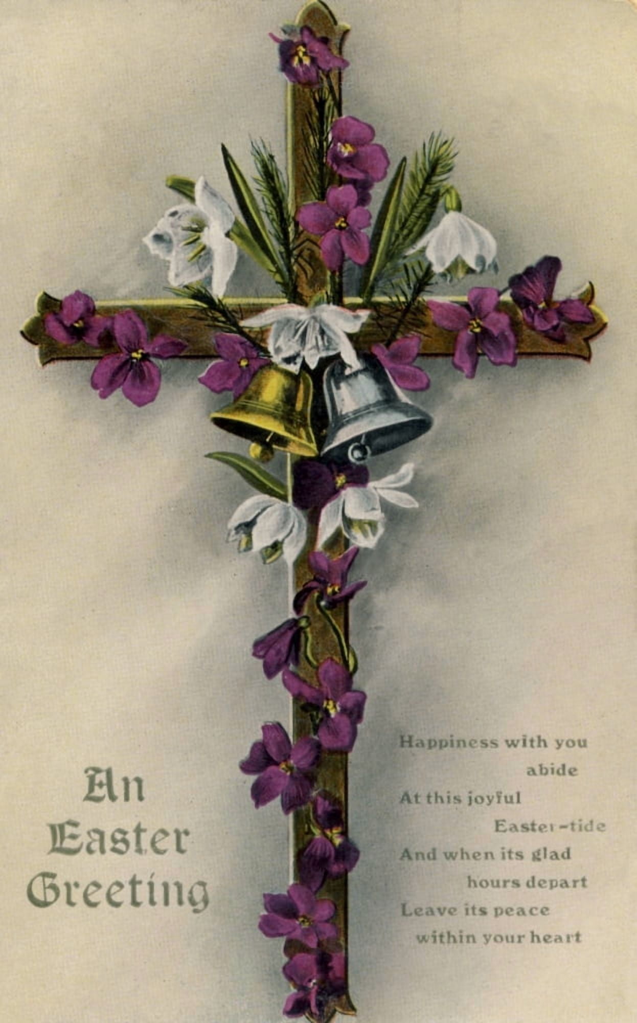 Postcard 1913 Easter cross with flowers & bells Canvas Art - Unknown (18 x 24)