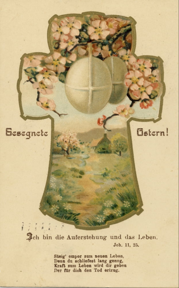 Postcard 1921 Pictorial cross with eggs & blossom Canvas Art - Unknown (18 x 24)