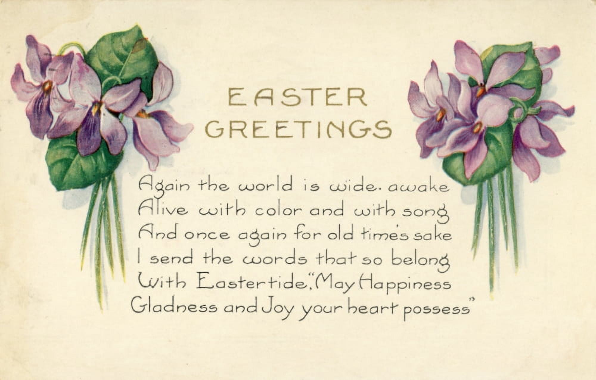 Postcard 1924 Easter greetings with verse & violets Canvas Art - Unknown (18 x 24)