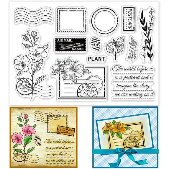 Postcard Clear Stamps Flower Transparent Stamps Silicone Stamp Plant Postage Rubber Stamp DIY