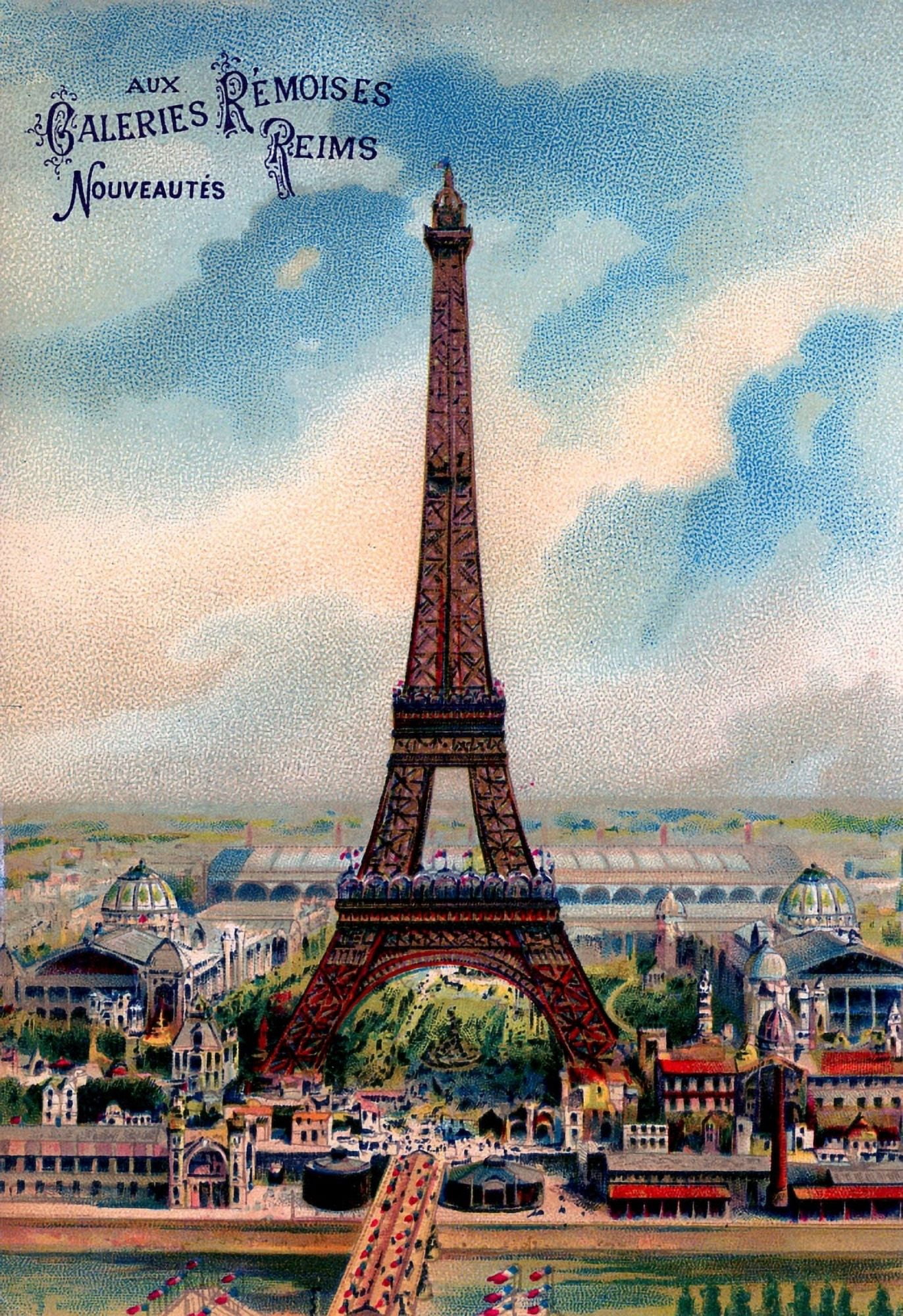 Postcard Eiffel Tower 1890s Canvas Art - Unknown (24 x 36)