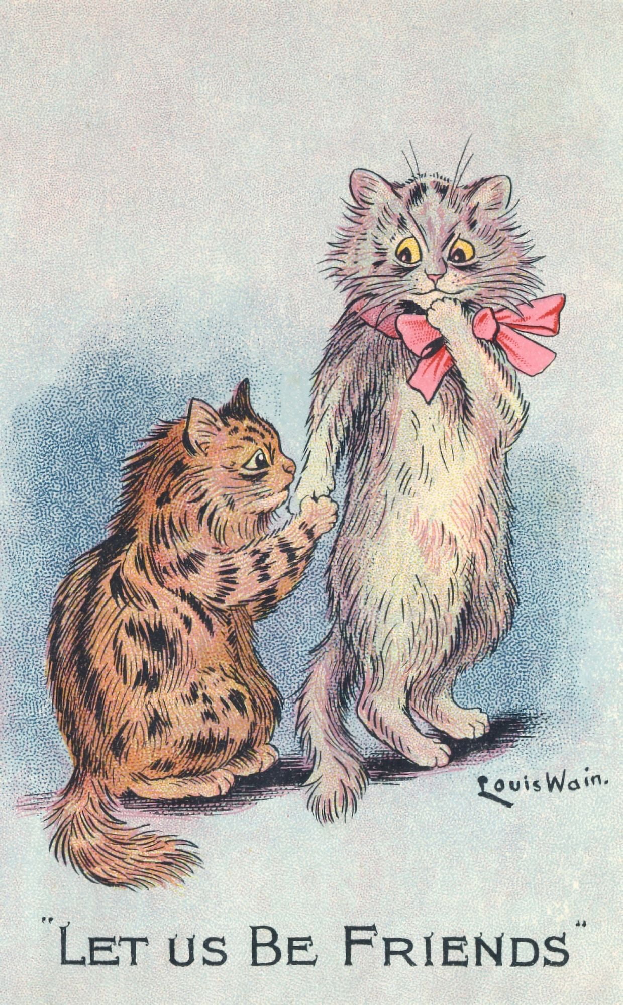 Postcard Let us be friends cats Canvas Art - Louis Wain (24 x 36)