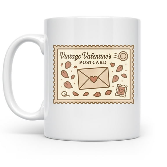 Postcard Love Rose Design - Floral Enthusiast - 11 oz Ceramic Coffee Mug