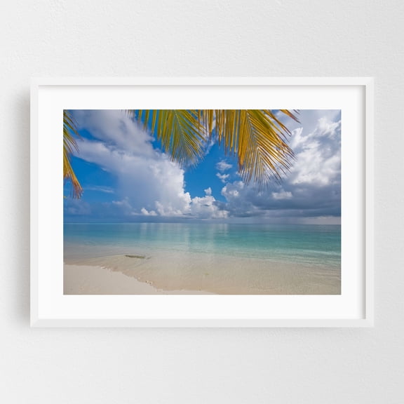Postcard Perfection. Maldives - Maldives Photography Beach Ocean Tropical Palm Tree Coast Summer Scenic White Framed Wall Art Print 5 x 7 inches