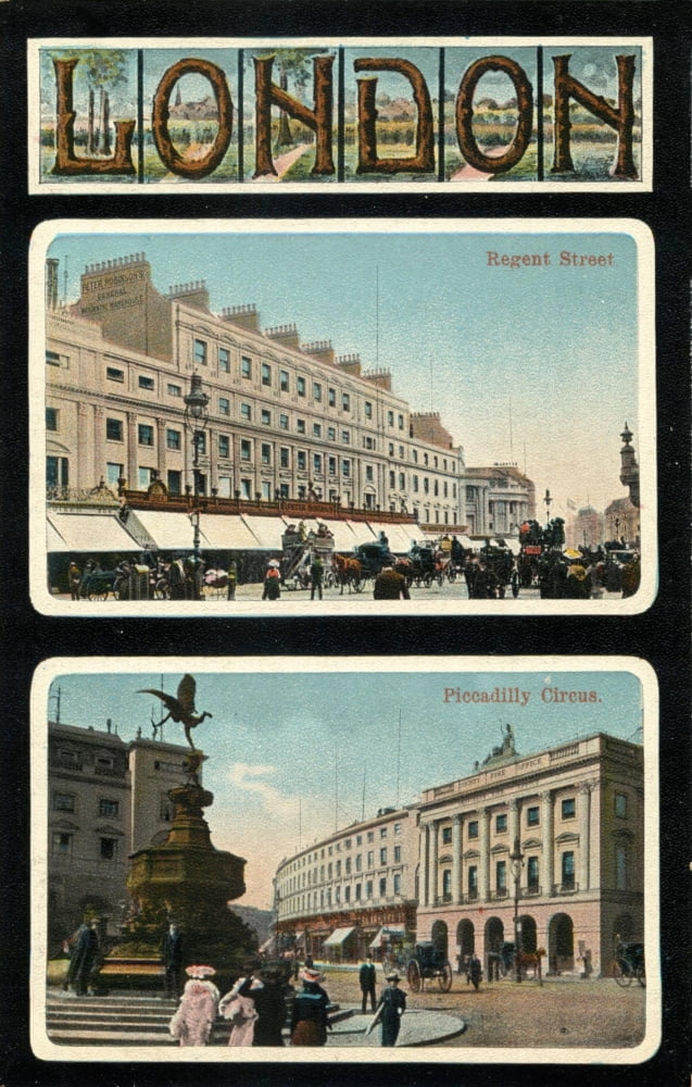 Postcard Regent St & Piccadilly Circus Canvas Art - Postcard (18 x 24)
