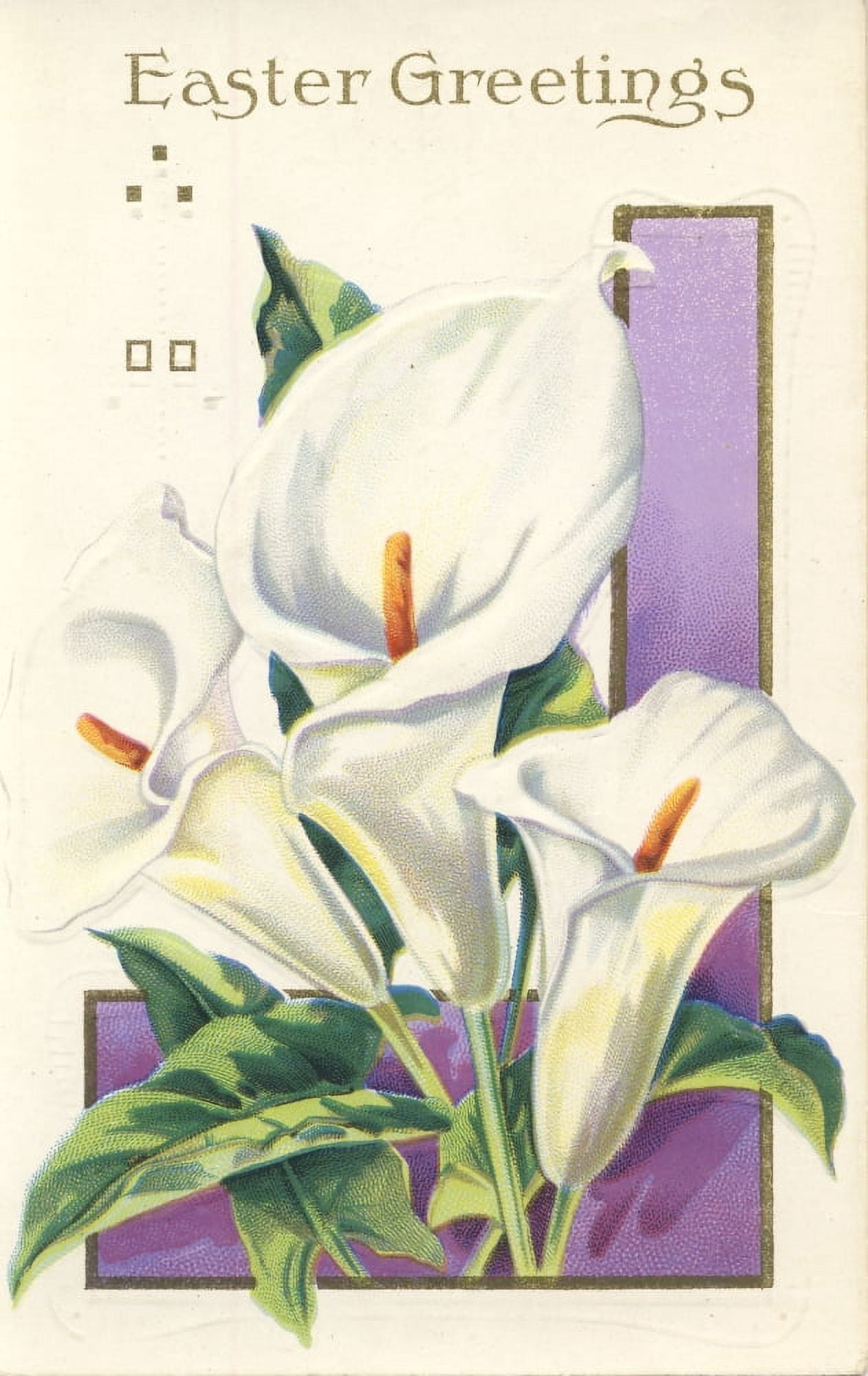 Postcard nd Easter Greetings with Lilies Canvas Art - Unknown (24 x 36)