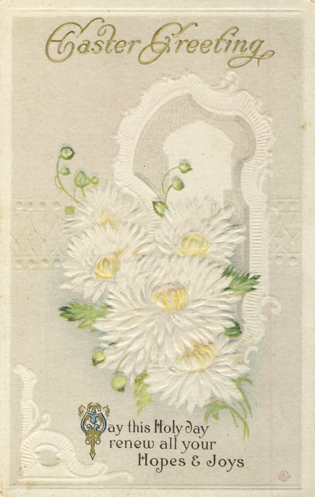 Postcard nd Easter Greetings with flowers Canvas Art - Unknown (24 x 36)