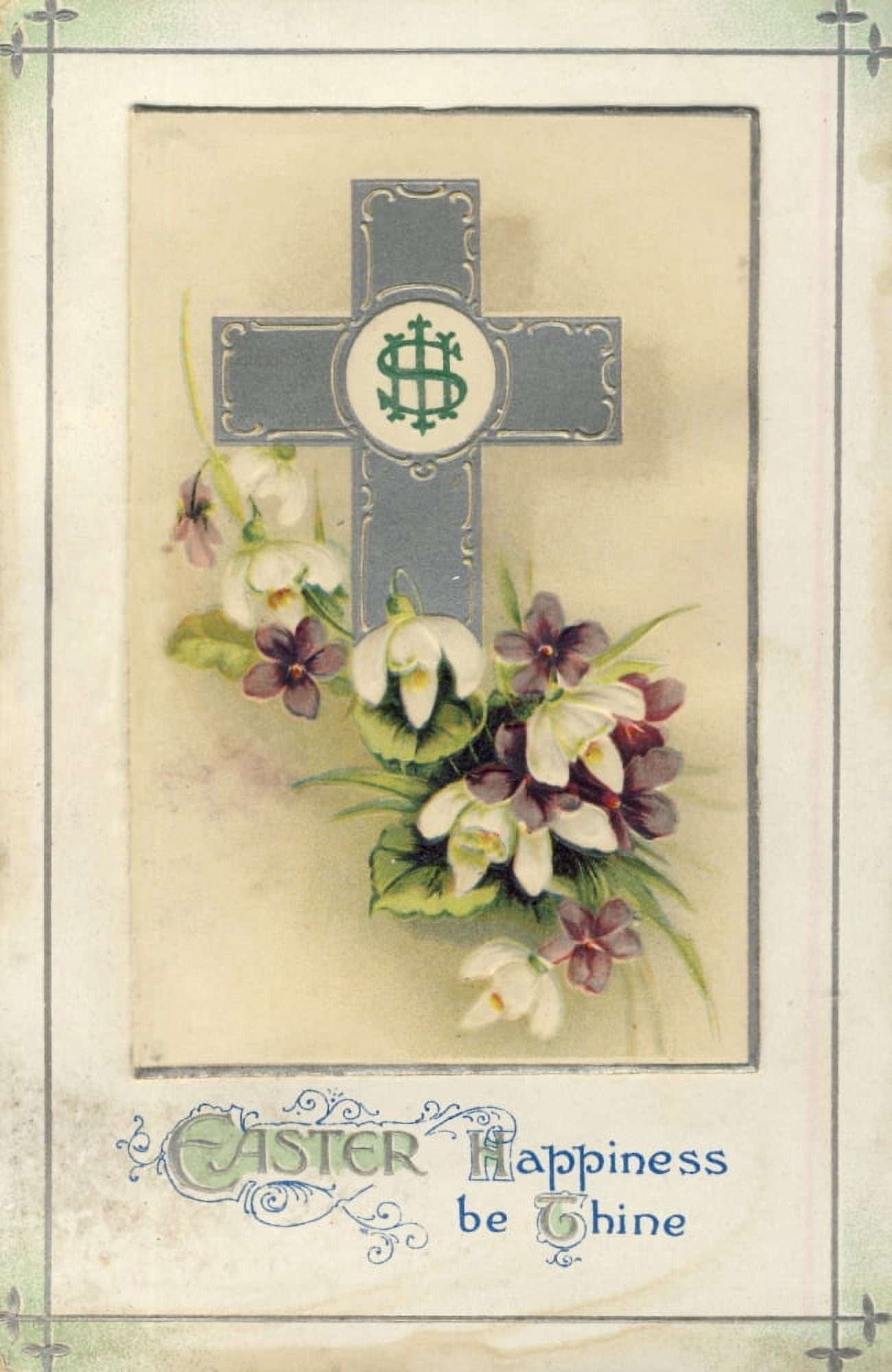Postcard nd Easter Happiness be Thine with cross Canvas Art - Unknown (24 x 36)