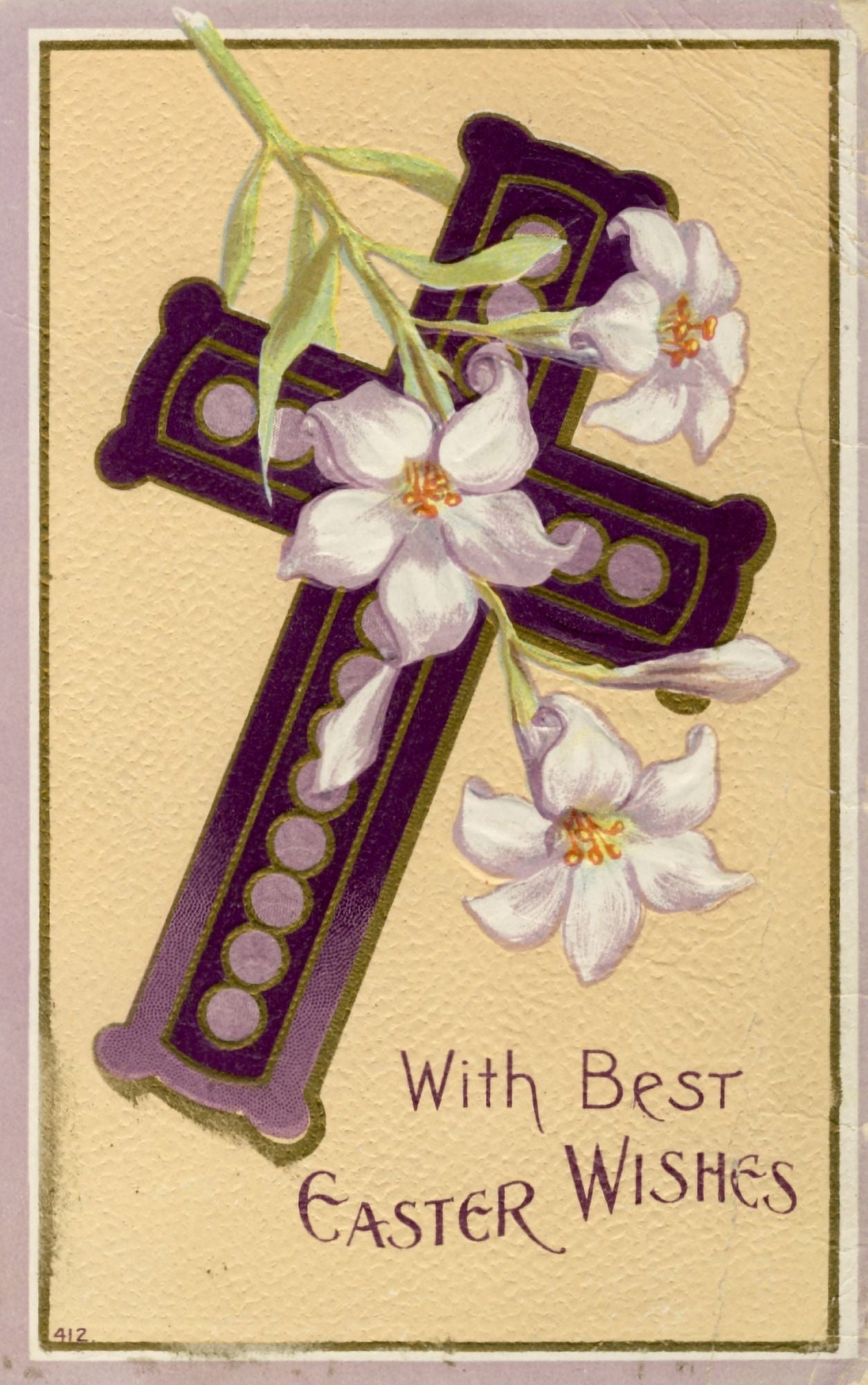 Postcard nd With Best Easter Wishes Cross with lilies Canvas Art - Unknown (18 x 24)