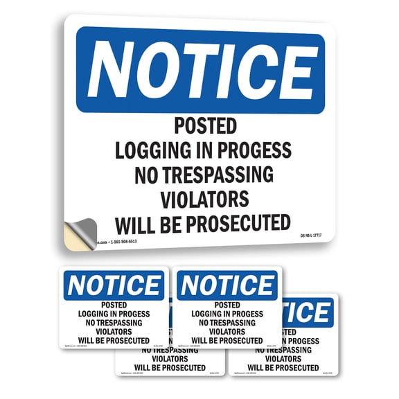 Posted Logging In Progress No Trespassing OSHA Notice Vinyl Decal Label 5 Inch x 3.5 Inch - 5 Pack
