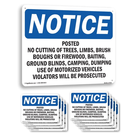Posted No Cutting Of Trees Limbs Brush OSHA Notice Aluminum Sign 10 Inch x 7 Inch - 10 Pack