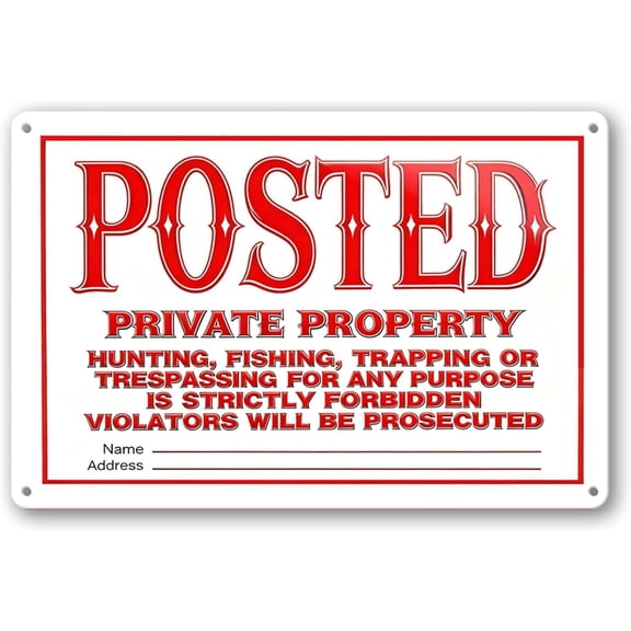 Posted No Trespassing Private Property Aluminum Sign, UV Printed Warning Plaque for Farm Outdoor Use, Private Land Security Sign, 8x12 Inch