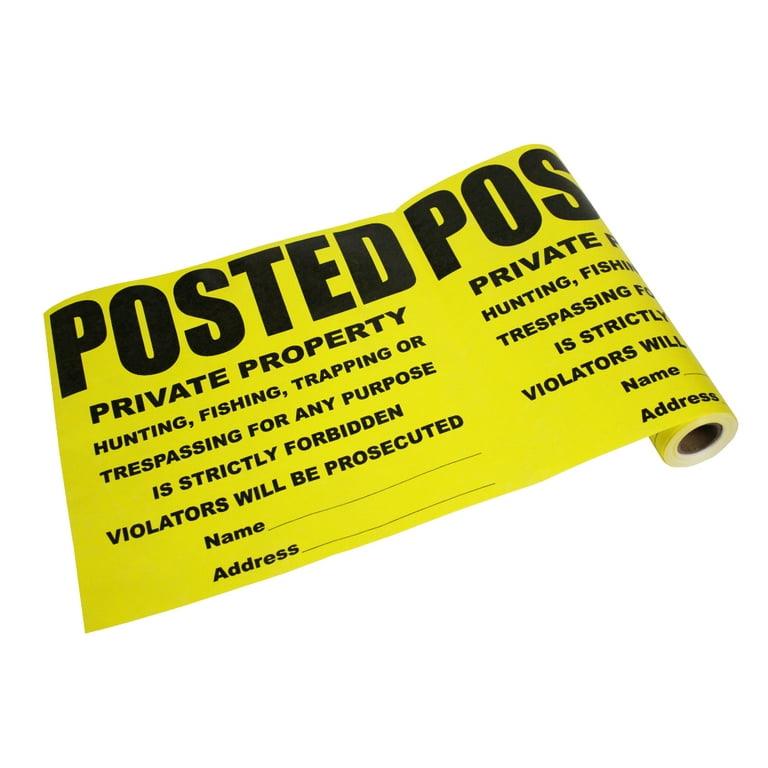 Posted Private Property No Trespassing Tyvek Sign, Heavy Duty, Durable, Weather Resistant, Yellow and Black