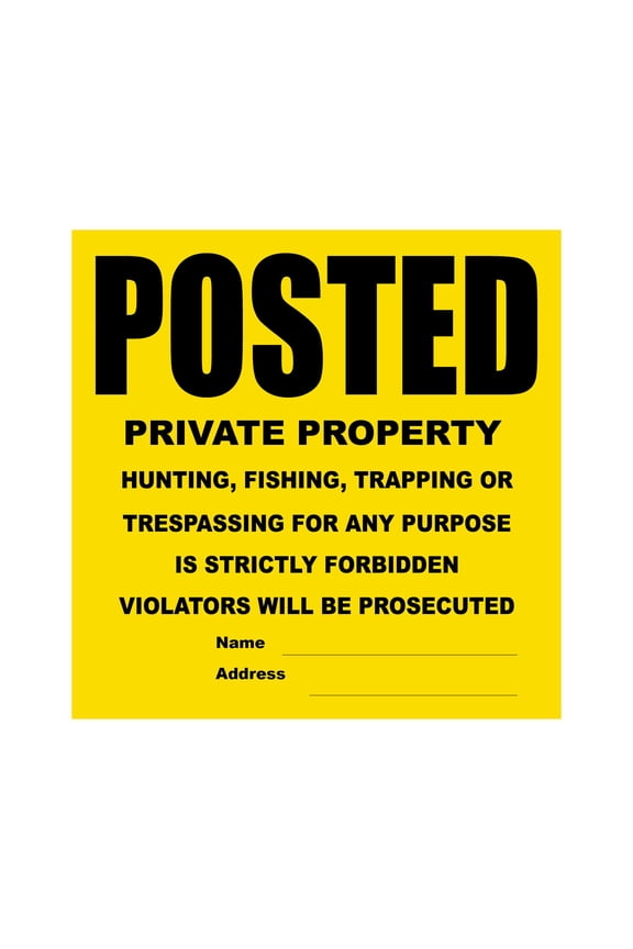 Posted Private Property No Trespassing Tyvek Sign | Heavy Duty | Durable | Weather Resistant | Yellow and Black | 11” x 11” - 25 Signs