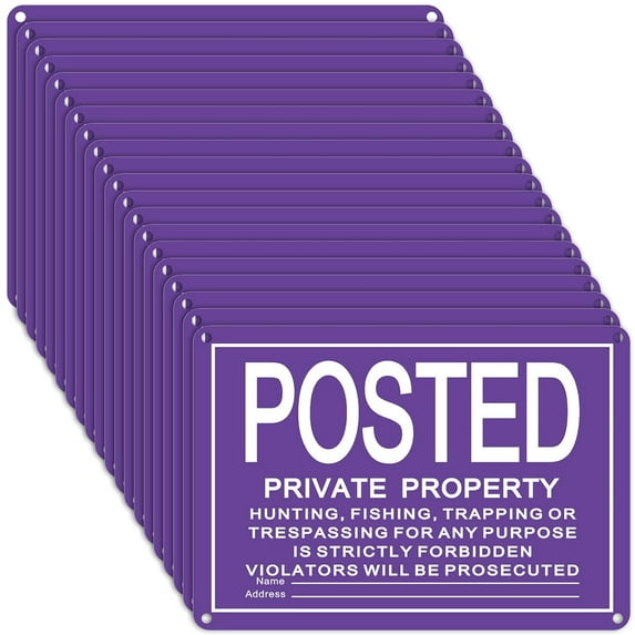 Posted No Trespassing Sign Private Property No Hunting Signs Reflective Aluminum Metal Posted Signs for Warning No Hunting Fishing Trapping Indoor Outdoor Use 10"x7"(Purple)