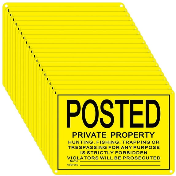 Posted No Trespassing Sign Private Property No Hunting Signs Reflective Aluminum Metal Posted Signs for Warning No Hunting Fishing Trapping Indoor Outdoor Use 10"x7"(Purple)
