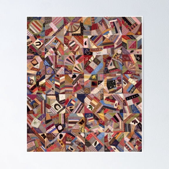 Poster 1850 Crazy Quilt - No Framed, Vintage Wall Art, Trendy Retro Print, Positive Quote Poster, Room Decor, Wall Art, 8x12