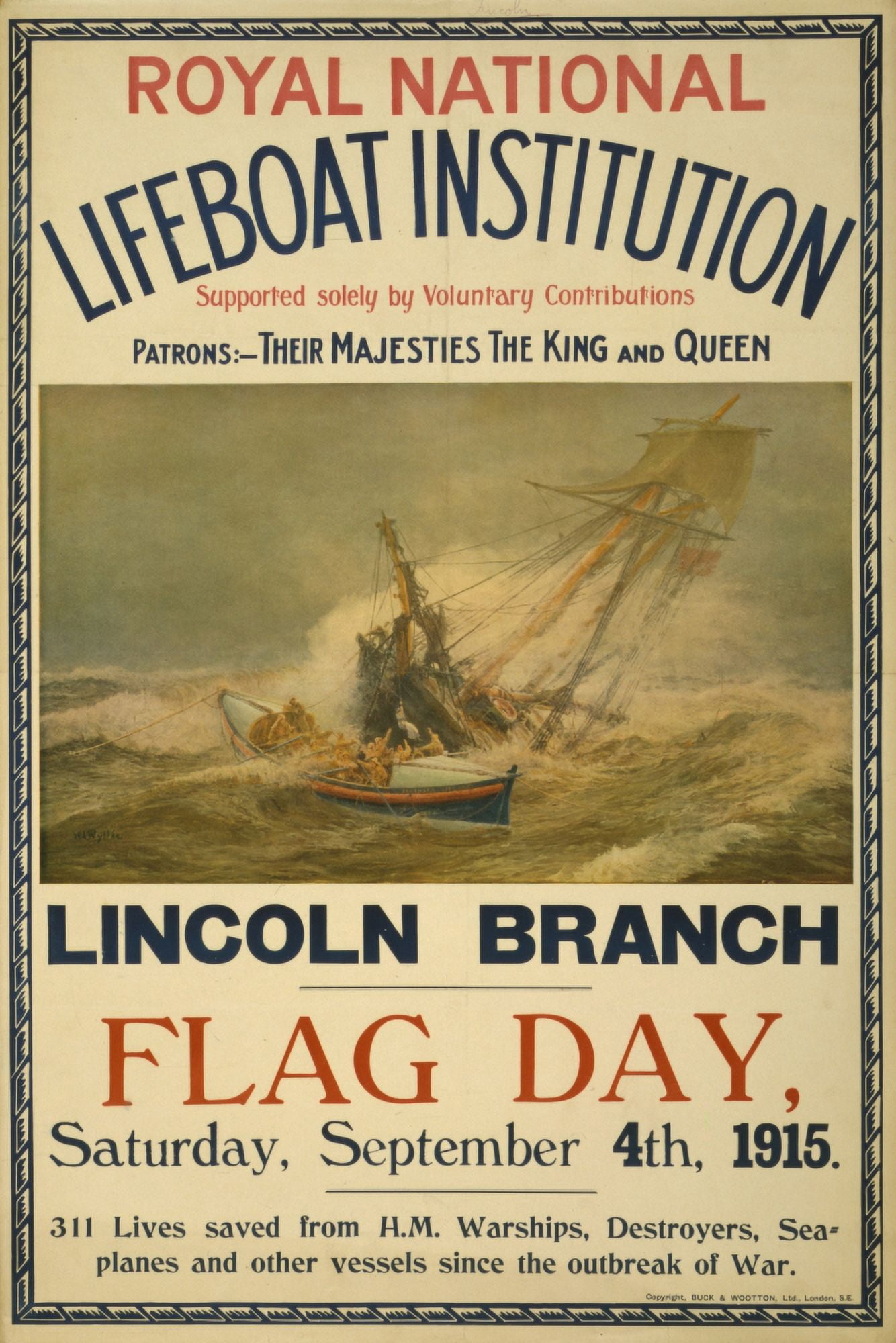 Poster 1915 Royal National Lifeboat Institution Canvas Art - William Wyllie (24 x 36)