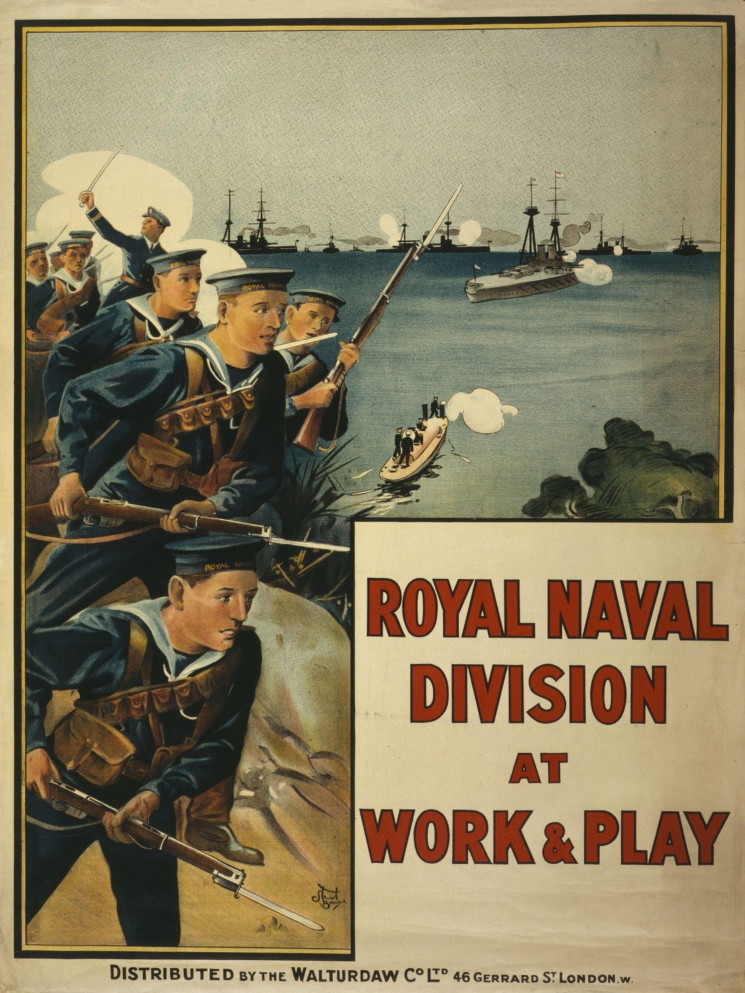 Poster 1915 Royal Naval Division at Work & Play Canvas Art - Stewart Browne (18 x 24)