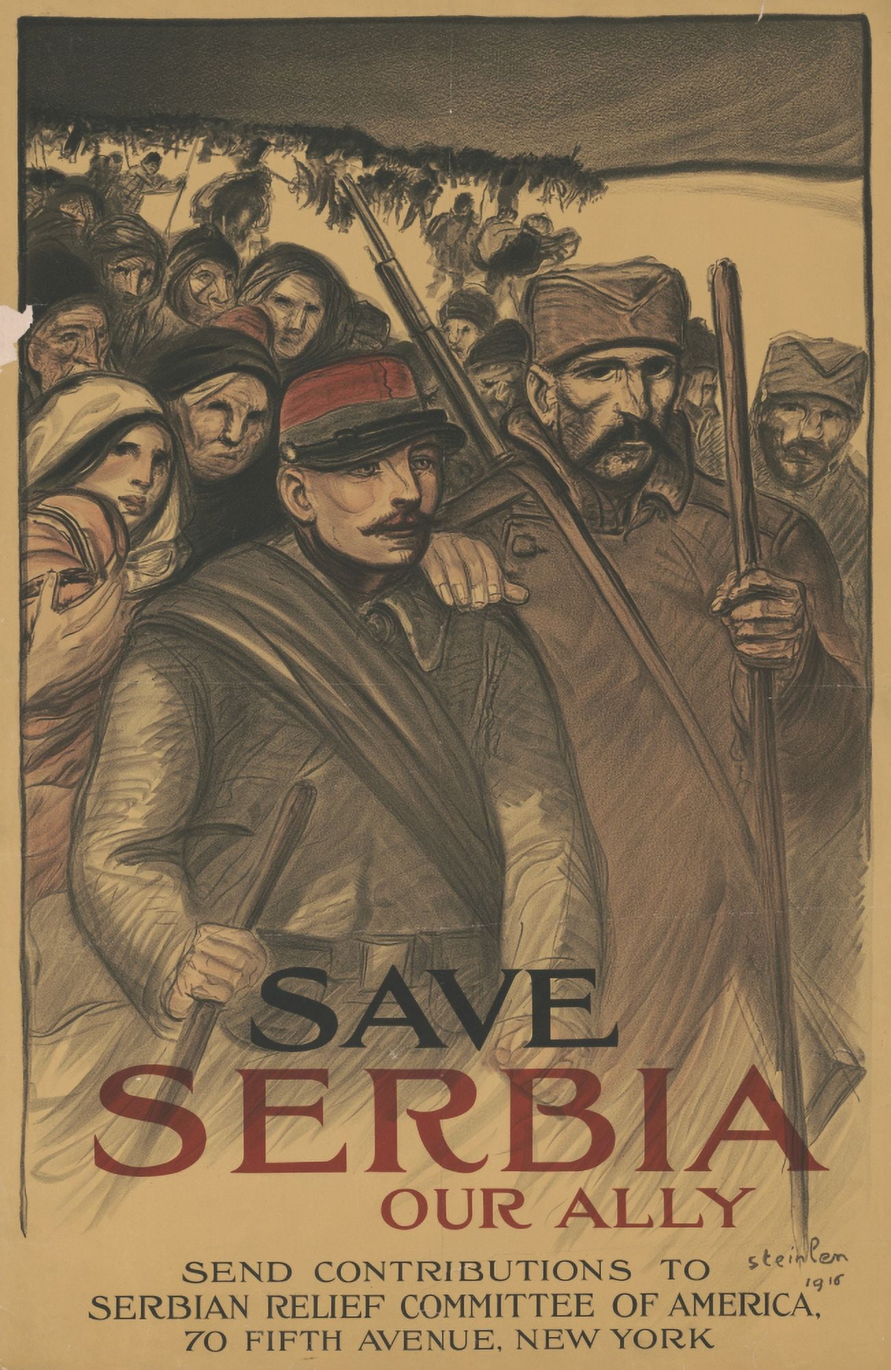 Poster 1916 Save Serbia our Ally Canvas Art - Thophile Steinlen (24 x 36)