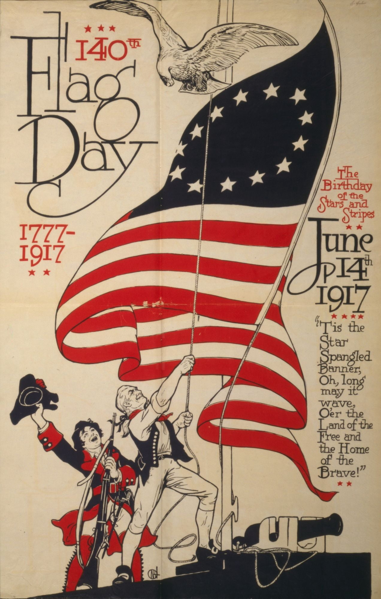 Poster 1917 140th flag day 1777-1917 Canvas Art - Unknown (24 x 36)