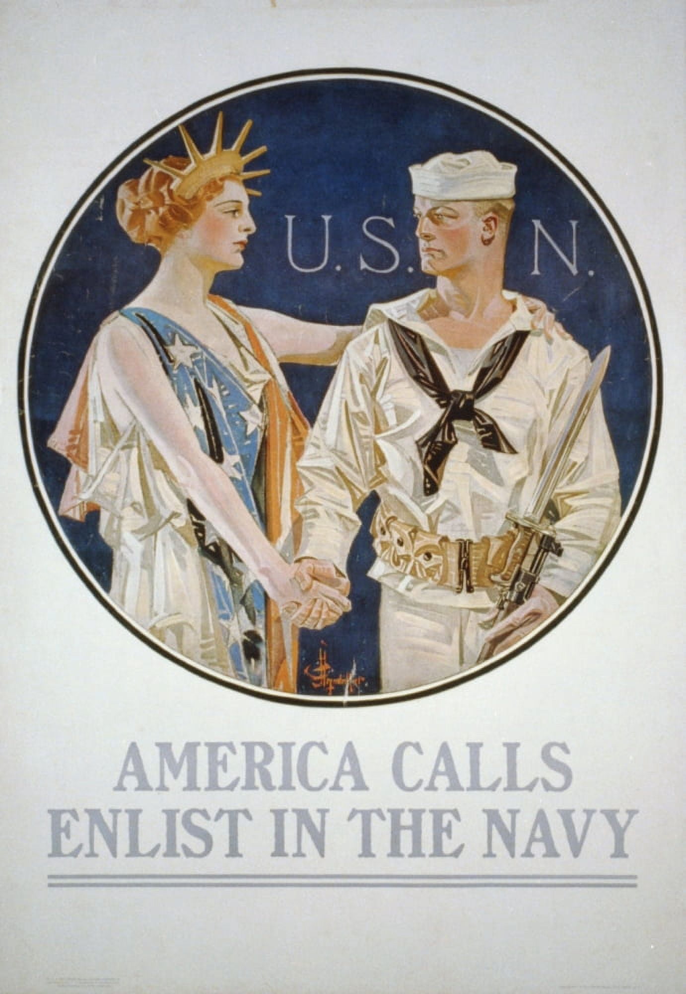 Poster 1917 America calls enlist in the Navy Canvas Art - JC Leyendecker (18 x 24)