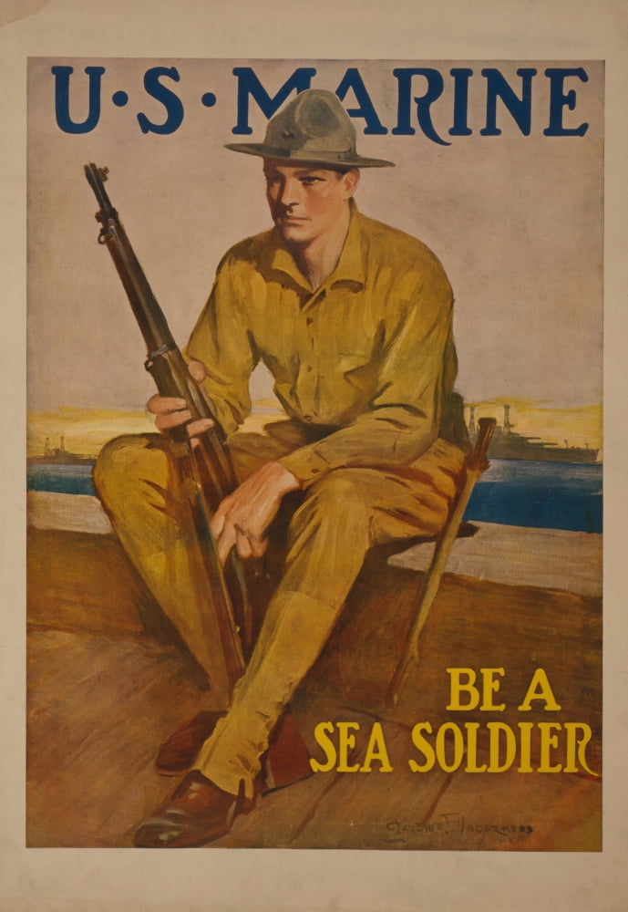 Poster 1917 US Marine Be a sea soldier Canvas Art - CF Underwood (18 x 24)