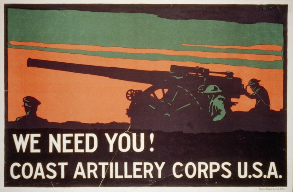 Poster 1917 We need you Coast Artillery Corps USA Canvas Art - Norman Tolson (18 x 24)