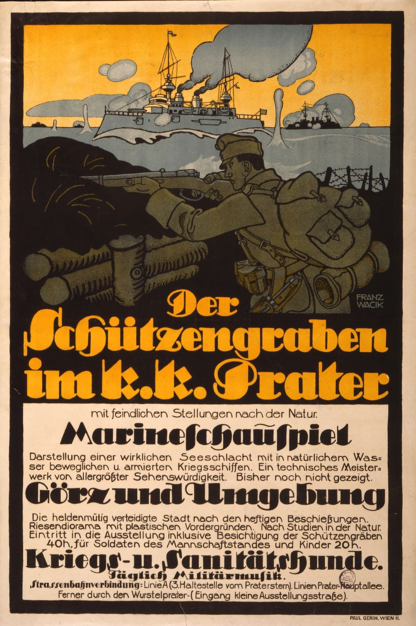 Poster 1918 Der SchÔøΩtzengraben im kk Prater Canvas Art - Franz Wacik (24 x 36)