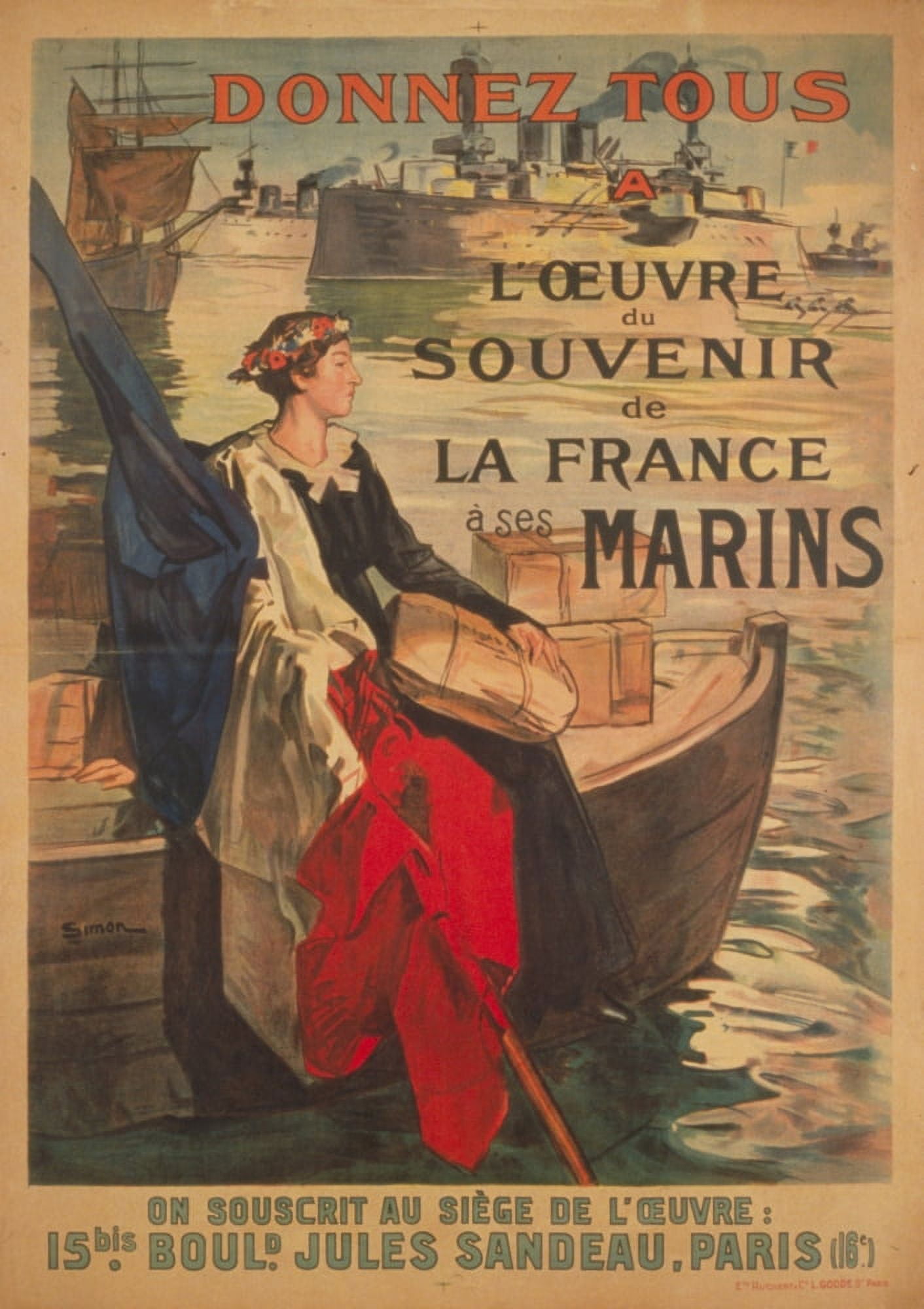 Poster 1918 Donnez tous lOeuvre du Souvenir de la France Canvas Art - Jacques Roger Simon (24 x 36)