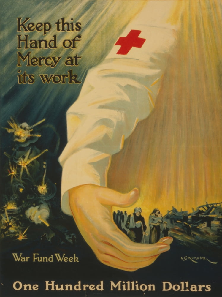 Poster 1918 Keep this hand of mercy at its work one hundred million dollars Canvas Art - PG Morgan (18 x 24)