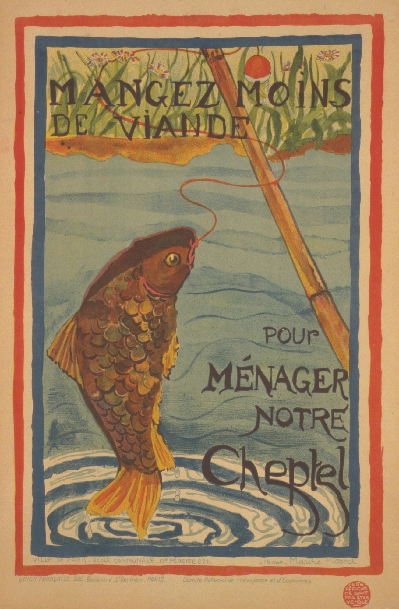 Poster 1918 Mangez moins de Viande Canvas Art - Martha Picard (18 x 24)