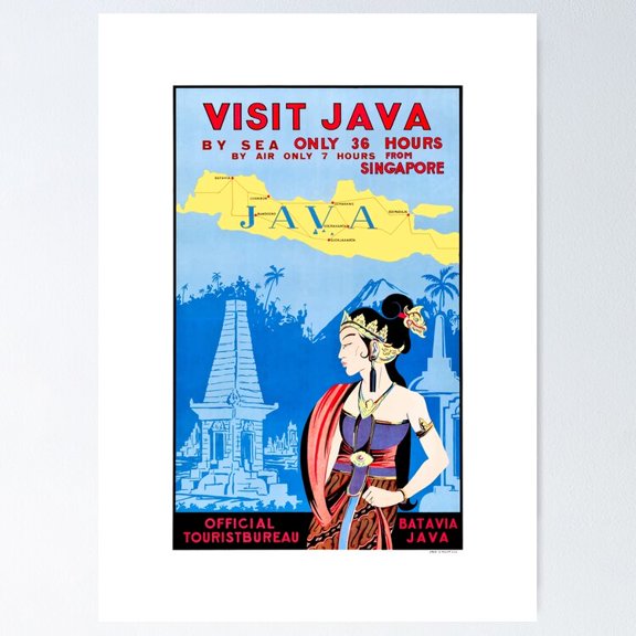 Poster 1930 VISIT JAVA Indonesia Travel - Unframed Poster, 24x36