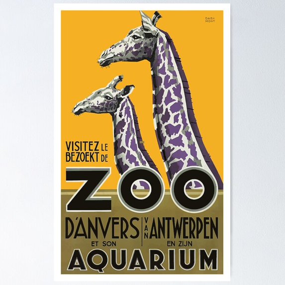 Poster 1935 Antwerp Zoo Giraffes Advertising - No Framed, Vintage Wall Art, Trendy Retro Print, Positive Quote Poster, Room Decor, Wall Art, 24x36