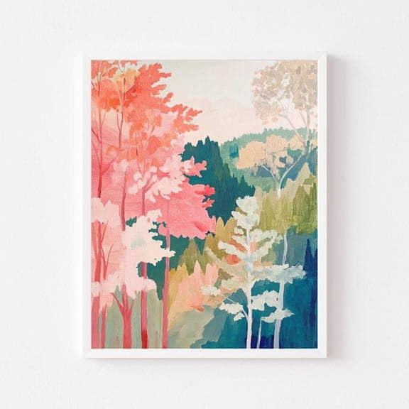 Kna Prints - Abstract Autumn Forest Landscape Painting Colorful Fall Trees Art Print Pink Orange Green Nature Scenery Wall Art Decor For Home Office, UNFRAMED-8x12