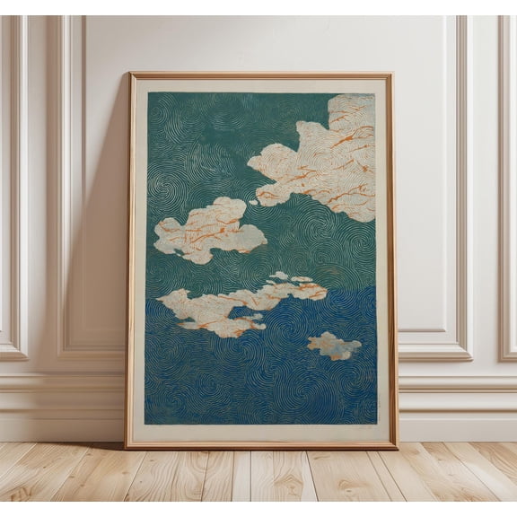 Poster Abstract Cloud Wall Art Print | Swirling Sky And Wind Pattern Illustration | Japanese Inspired Modern Poster 8X12, UNFRAMED
