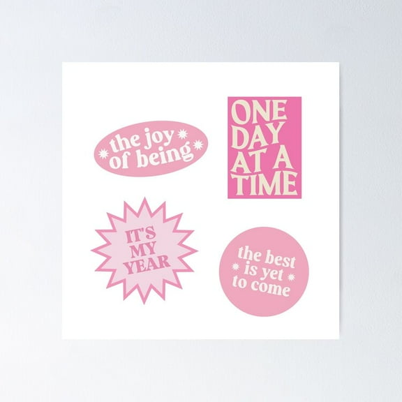 Aesthetic Hot Pink Pastel Stamp Sticker Pack Poster- Unframed Poster | Wall Art | Perfect For Home Decor & Gifts, 8x12
